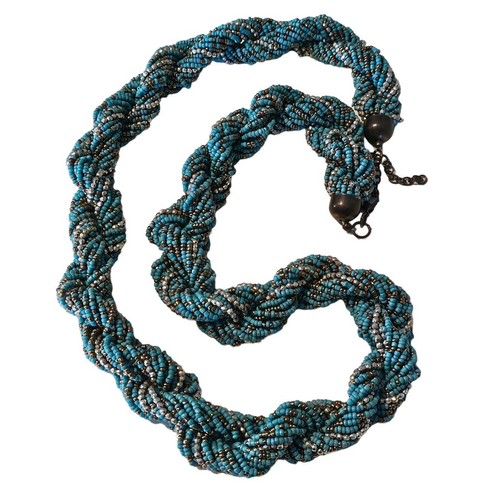 Multistrand Turquoise Beaded Necklace - Chunky Twist Design